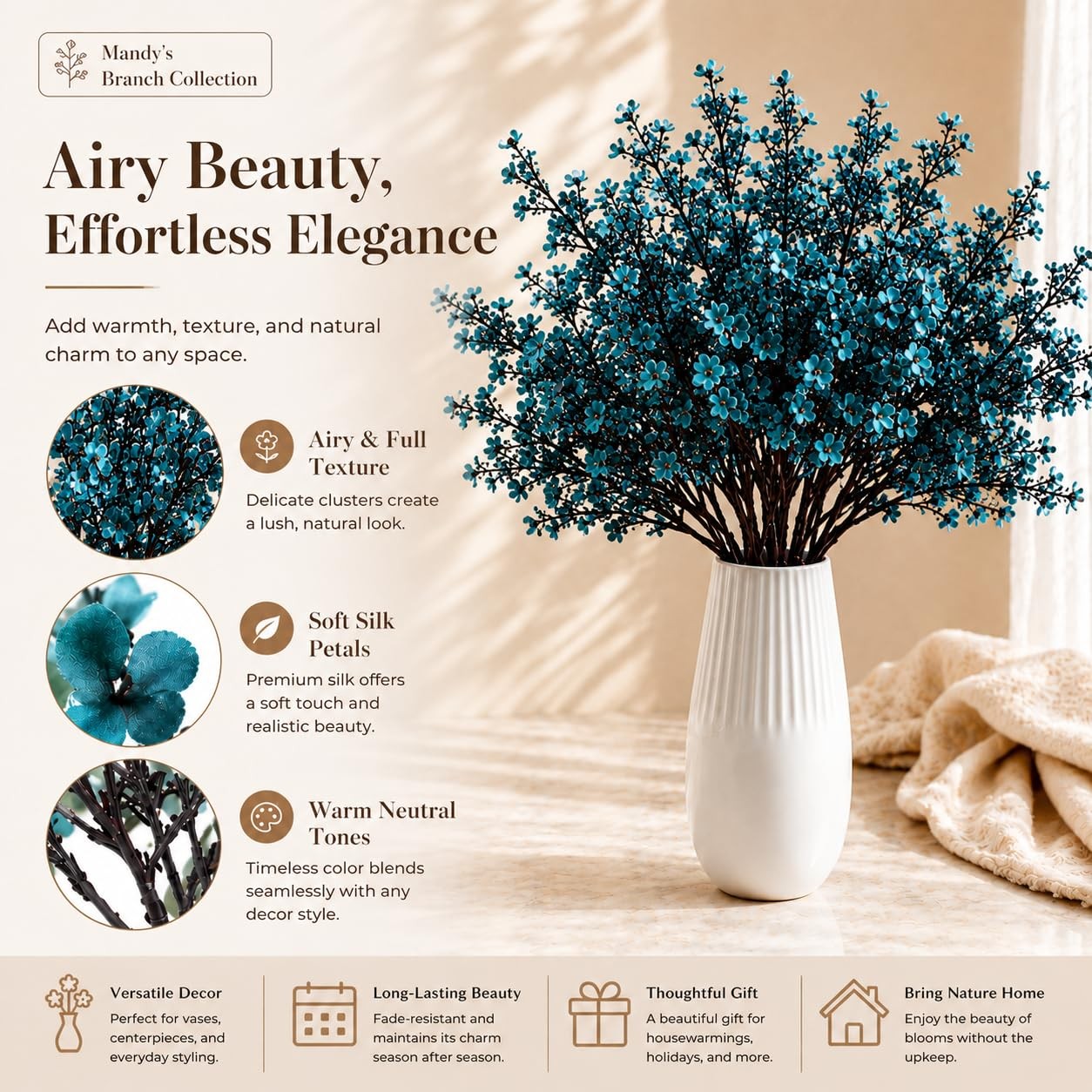 15 Bundle Teal Artificial Babys Breath Flower Silk Gypsophila 18.5 Inch