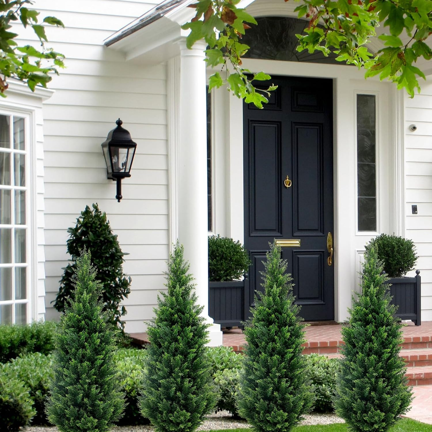 4Ft Artificial Cedar Topiary Trees (2-Pack) – UV Resistant Fake Shrubs with Grou