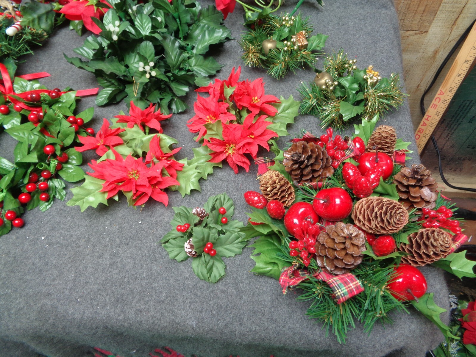 Vintage Silk Christmas Greenery Decor Wreath Floral Stems Candle Rings Lot of 20