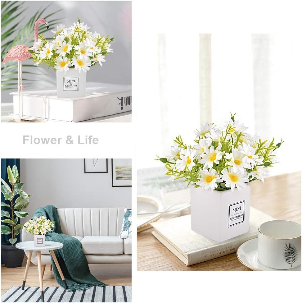 Small Faux White Daisy Flower Arrangement in Ceramic Vase for Stylish Interiors