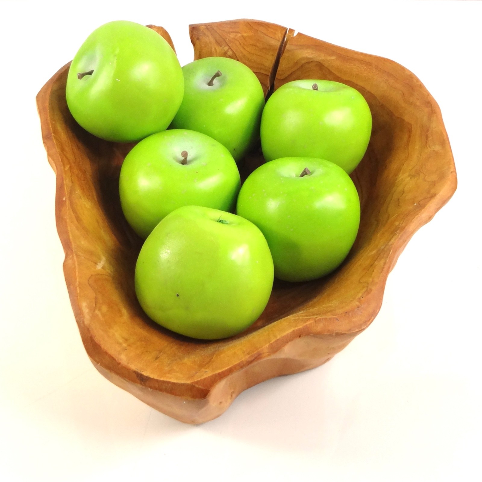 Acacia Wood Bowl with 6 Greens (fake realistic) Apple
