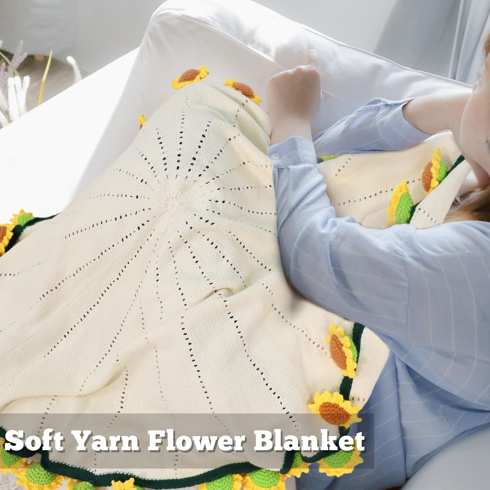 LOKOZ Sunflower Gifts for Women Get Well – Crochet Flowers Bouquet Blanket,