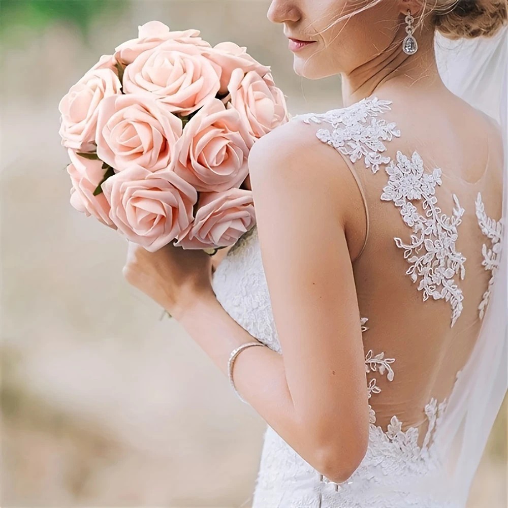 25PCS Artificial Rose Flowers with Stems Fake Roses DIY Wedding Home Decor