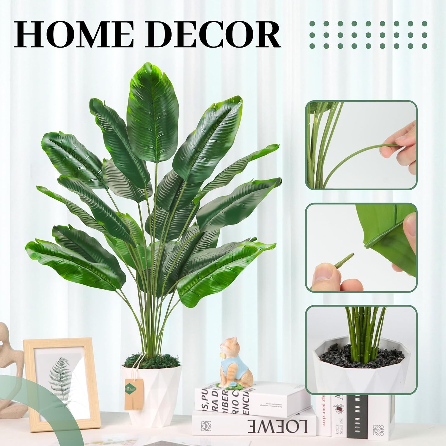 Tall Fake Plants 28″ Artificial Potted Tropical Faux Plants Banana Tree Indoo…