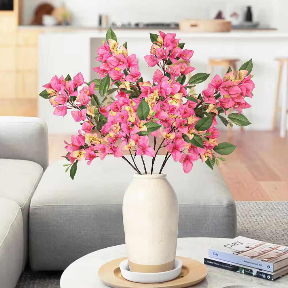 30 In. Pink Peach Artificial Bougainvillea Flower Stem Spray (Set of 4)