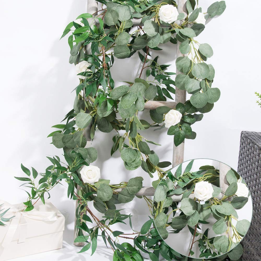 2 Pack Artificial Eucalyptus Willow Vines Garland, 3 Feet Faux Eucalyptus and…