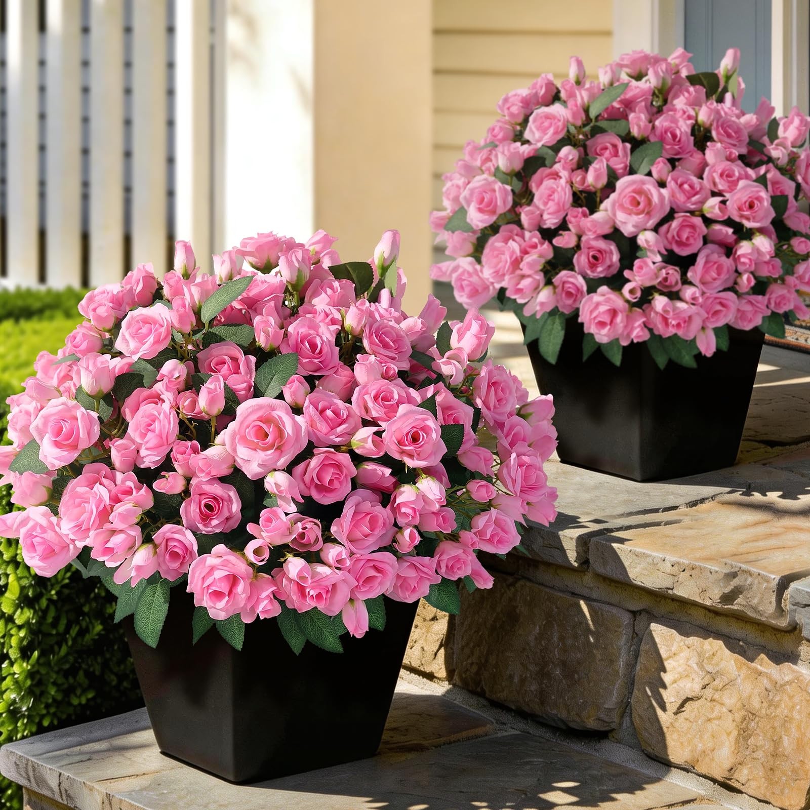 8 Bundles Artificial Roses for Front Door Outdoor Decor, Realistic Fake Silk …