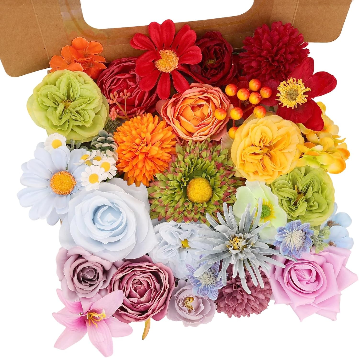 Artificial Flowers Combo Box Set, 38pcs Mix Flowers Dahlia Silk Roses, Daisy &