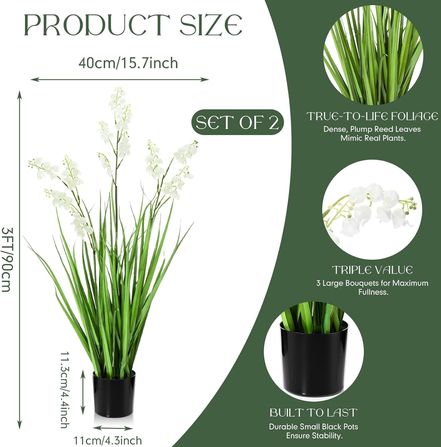 2 Pcs 3 Ft Tall Artificial Grass Plants for Home & Garden Decor