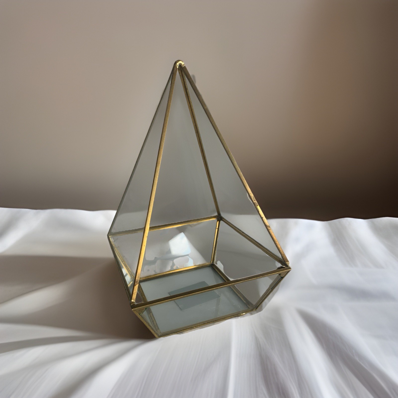 8 inch tall Brass and Glass mini terrarium for tabletop