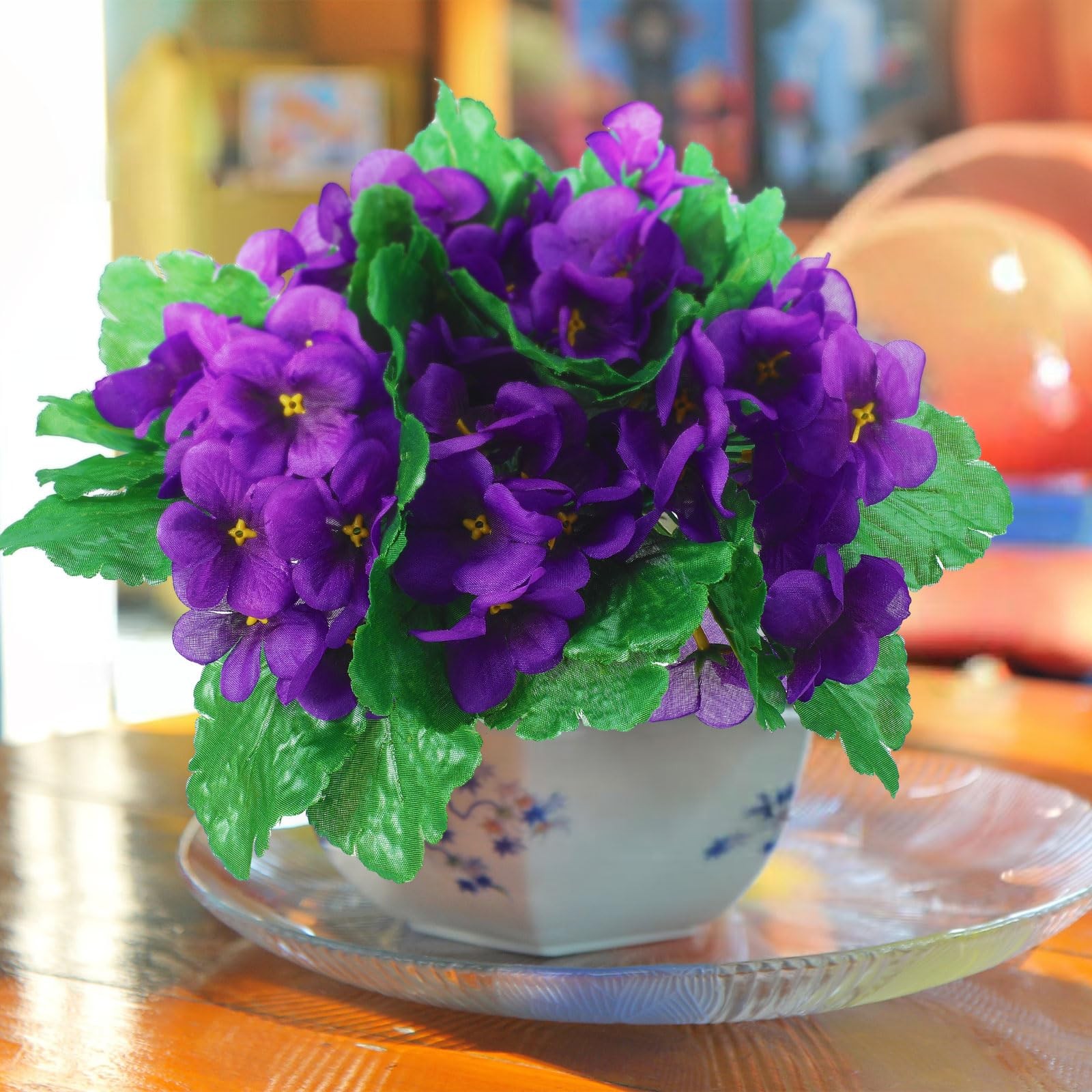 6 Pack Purple African Violet Artificial Silk Flower Bushes Individual Artific…