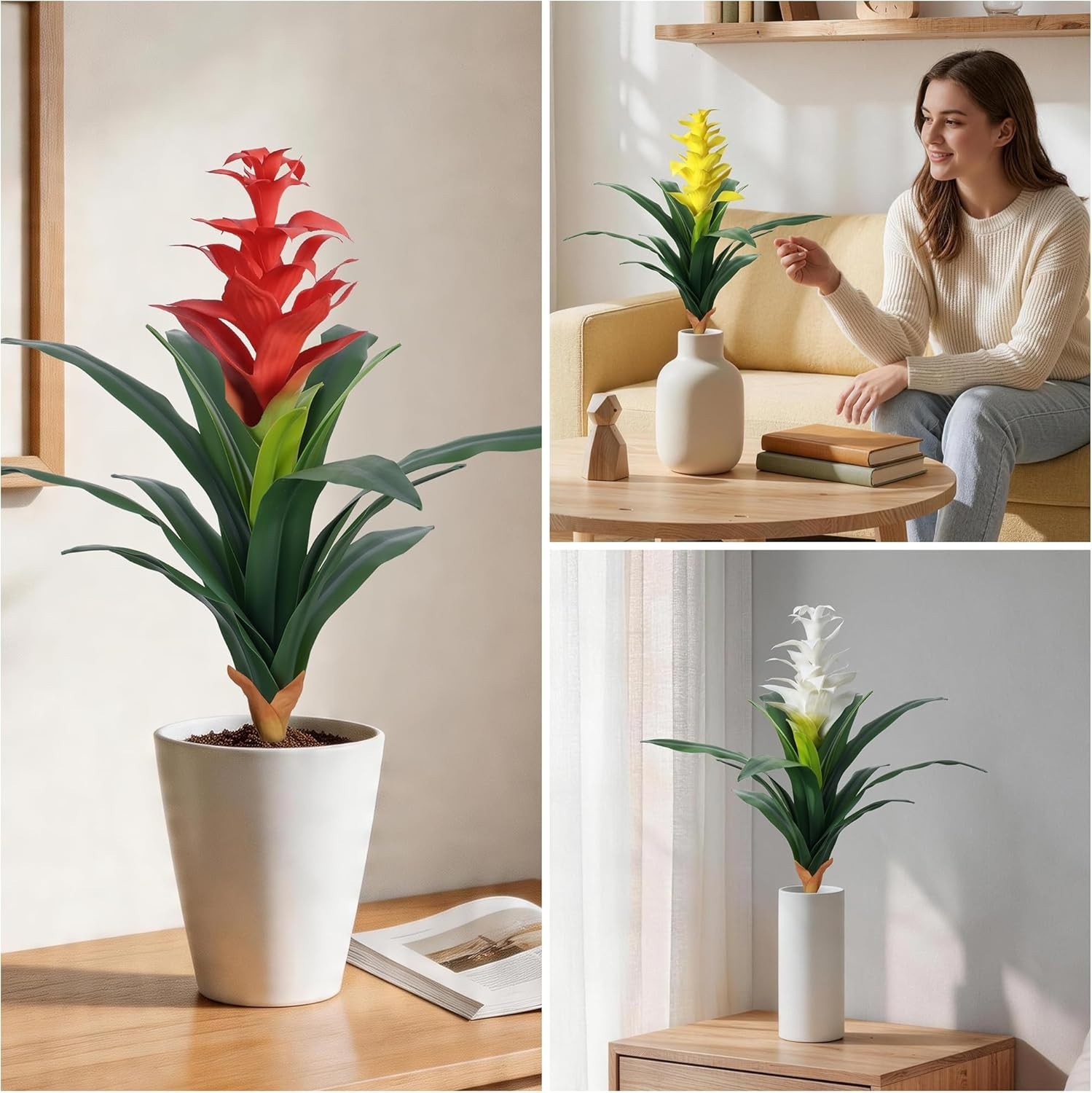 Elegant 2 Pack 16.93″ Red Bromeliad Artificial Flowers for Indoor or Outdoor