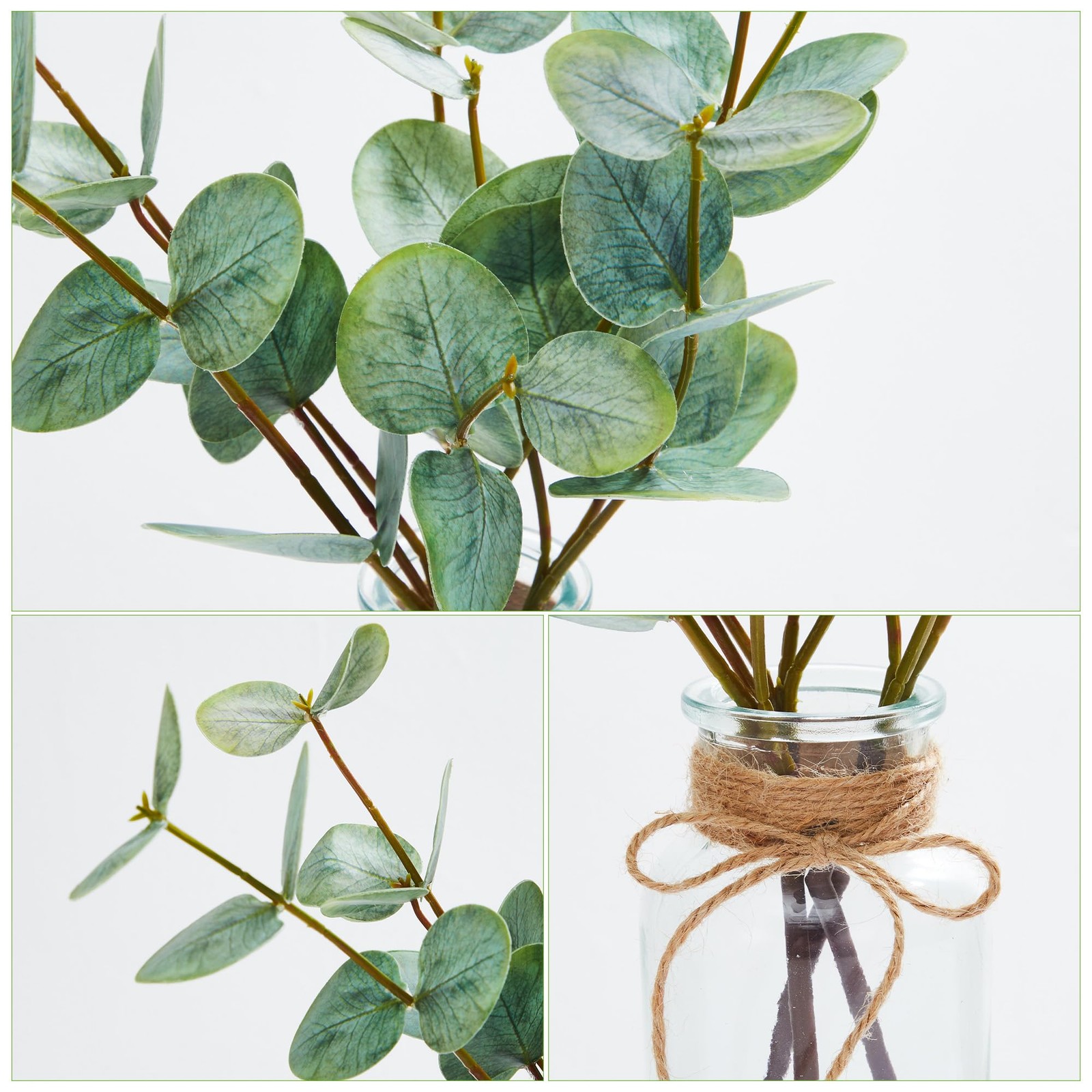 13″ Artificial Eucalyptus Stems in Vase, 2-Pack Faux Plants with Green Leaves