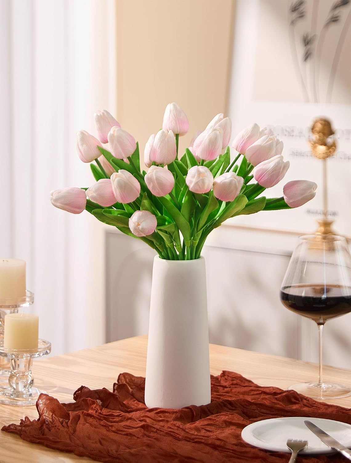 30 Pcs Tulips Artificial Flowers Fake Pink Flowers Latex Tulips Real Touch 13″ S