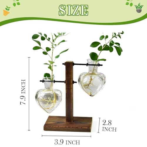 Plant Terrarium Wooden Stand, Hydroponic Planter Bulb 2 Love Wooden Stand