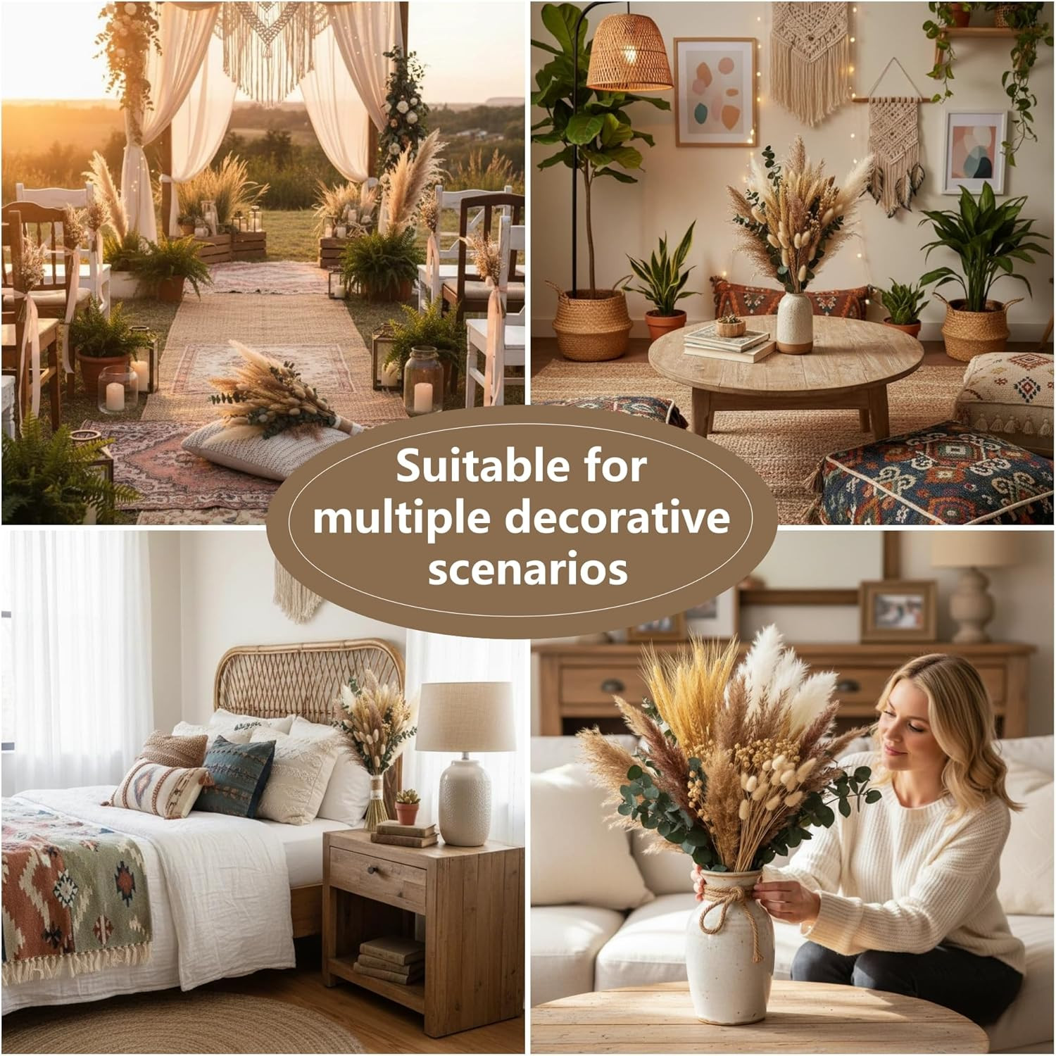 350PCS Dried Pampas Grass Bouquet Set – Dried Eucalyptus, Brown Pampas Grass & W