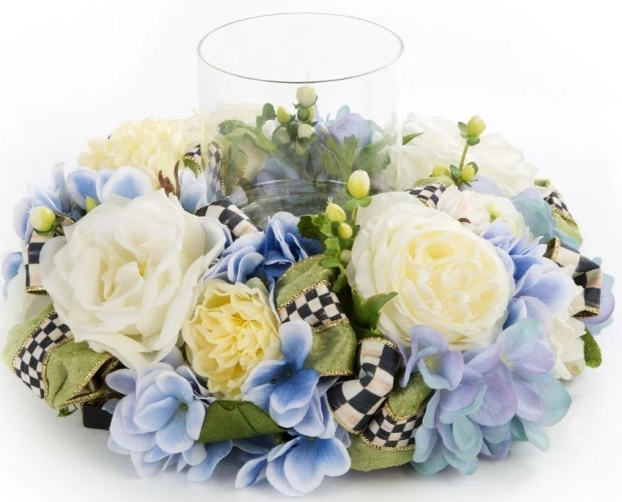 MacKenzie-Childs Nantucket Candle Centerpiece w/2 MC Hand-painted Pillar Candles
