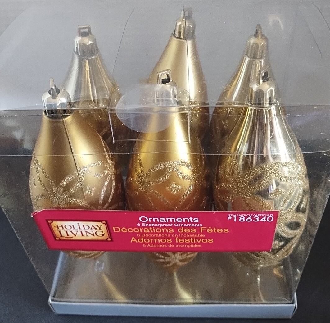 Holiday Living Set Of 6 Gold Christmas Tree Holiday Ornaments Shatter Resistant