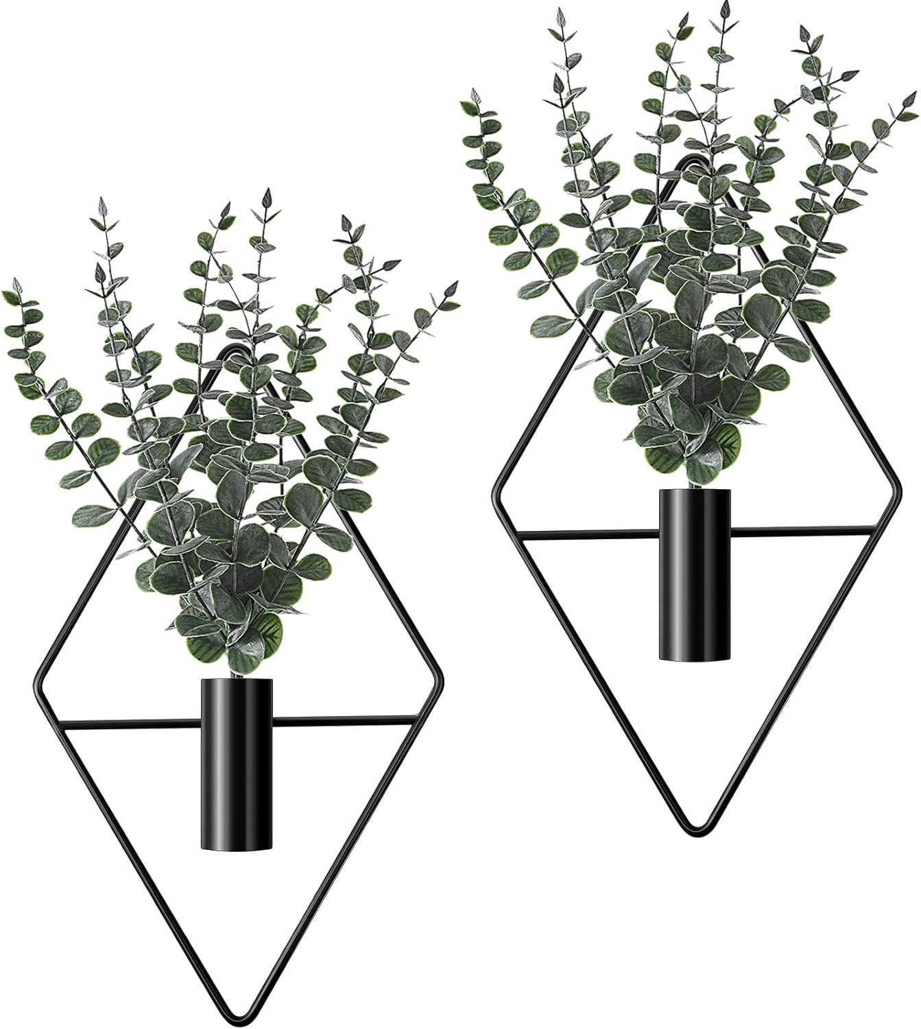 4 Pcs Hanging Planters with Artificial Eucalyptus Metal Hanging Vase Indoor Plan
