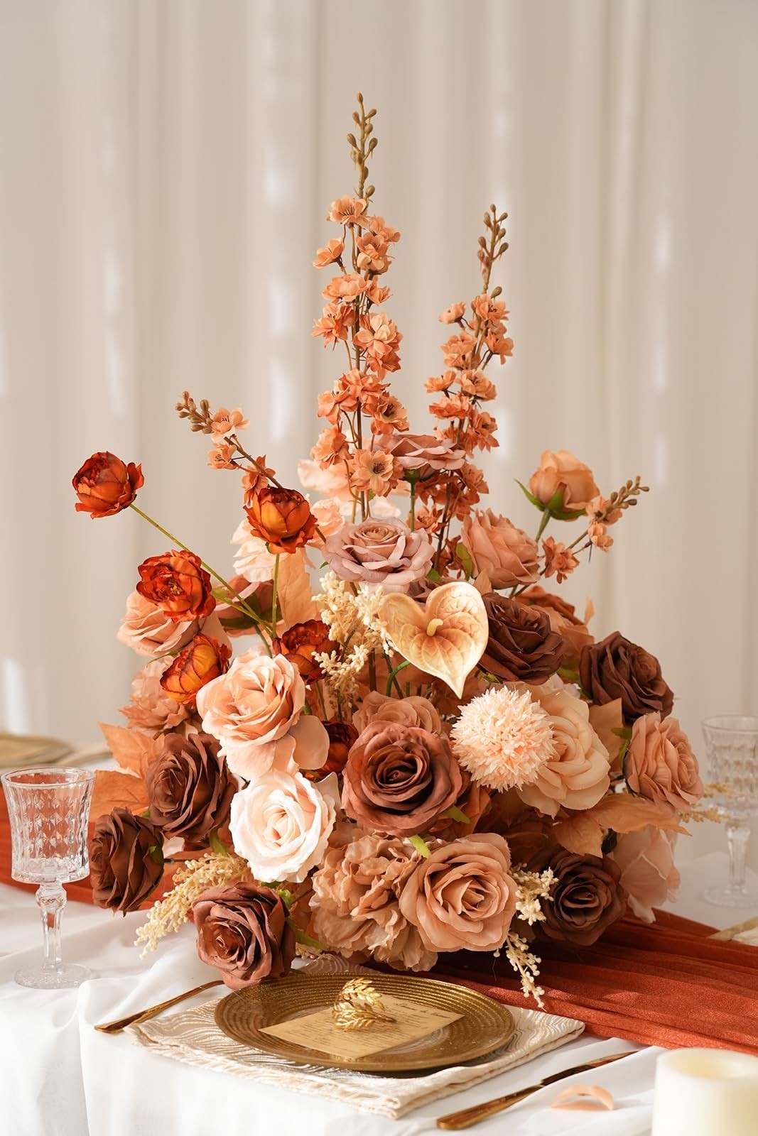 2pcs Artificial Rose Floral Arrangements – Free Standing Wedding Centerpieces, A