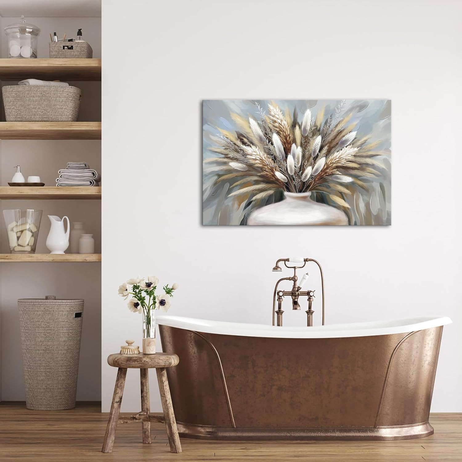 Large Pampas Grass Wall Art – Boho Canvas Decor for Home & Bedroom 24×36
