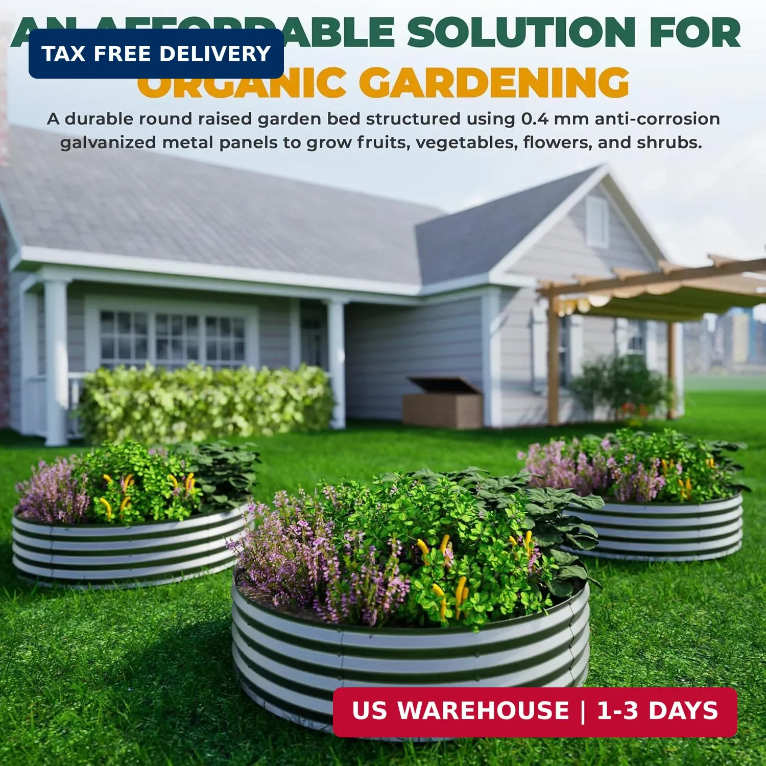 Utopia Home Galvanized Raised Garden Bed Kit 2x2x1 Ft, Planter Box Round Raised