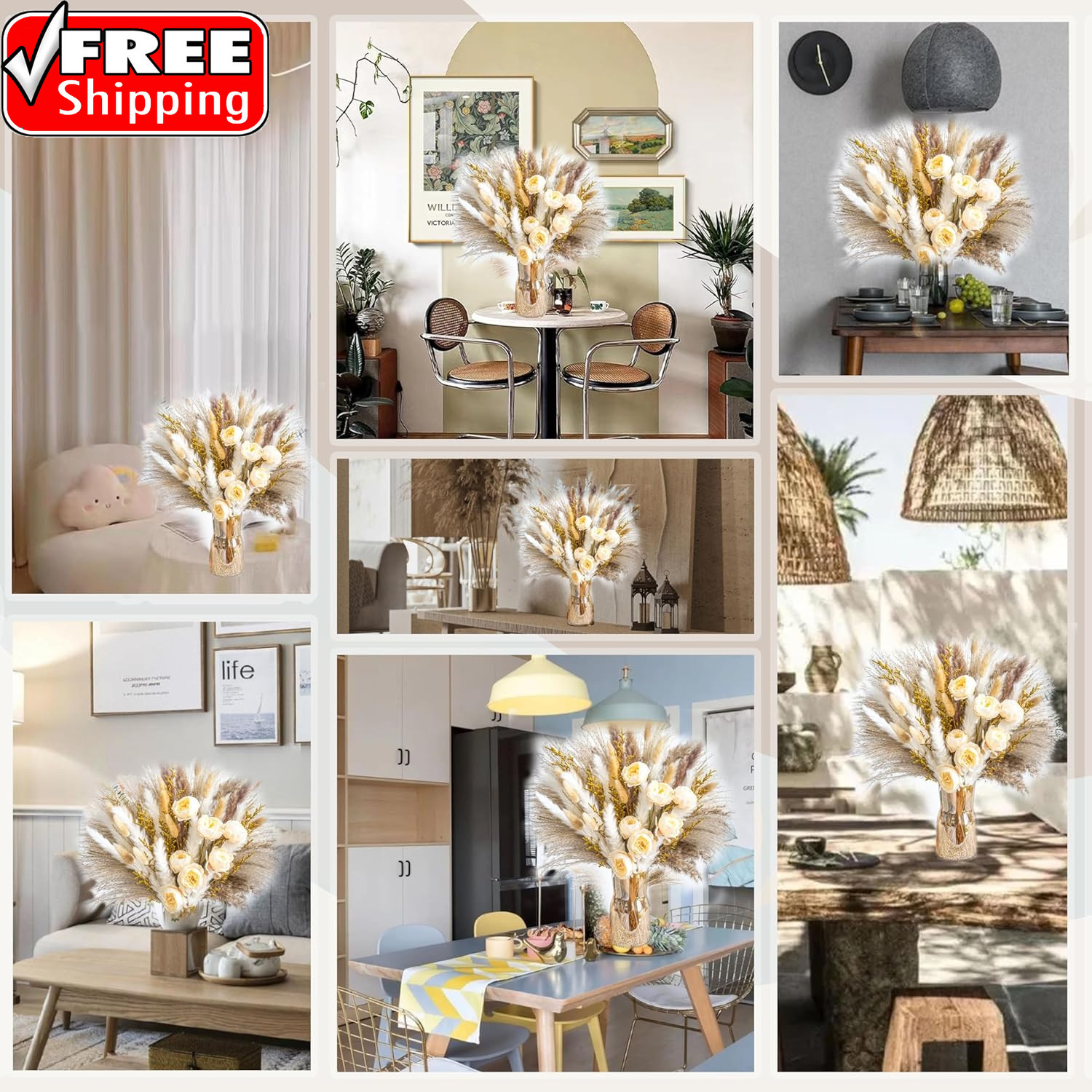 Boho Decor Bouquet – Artificial Flowers and Pampas Grass Decor Kit | 7Kinds Drie