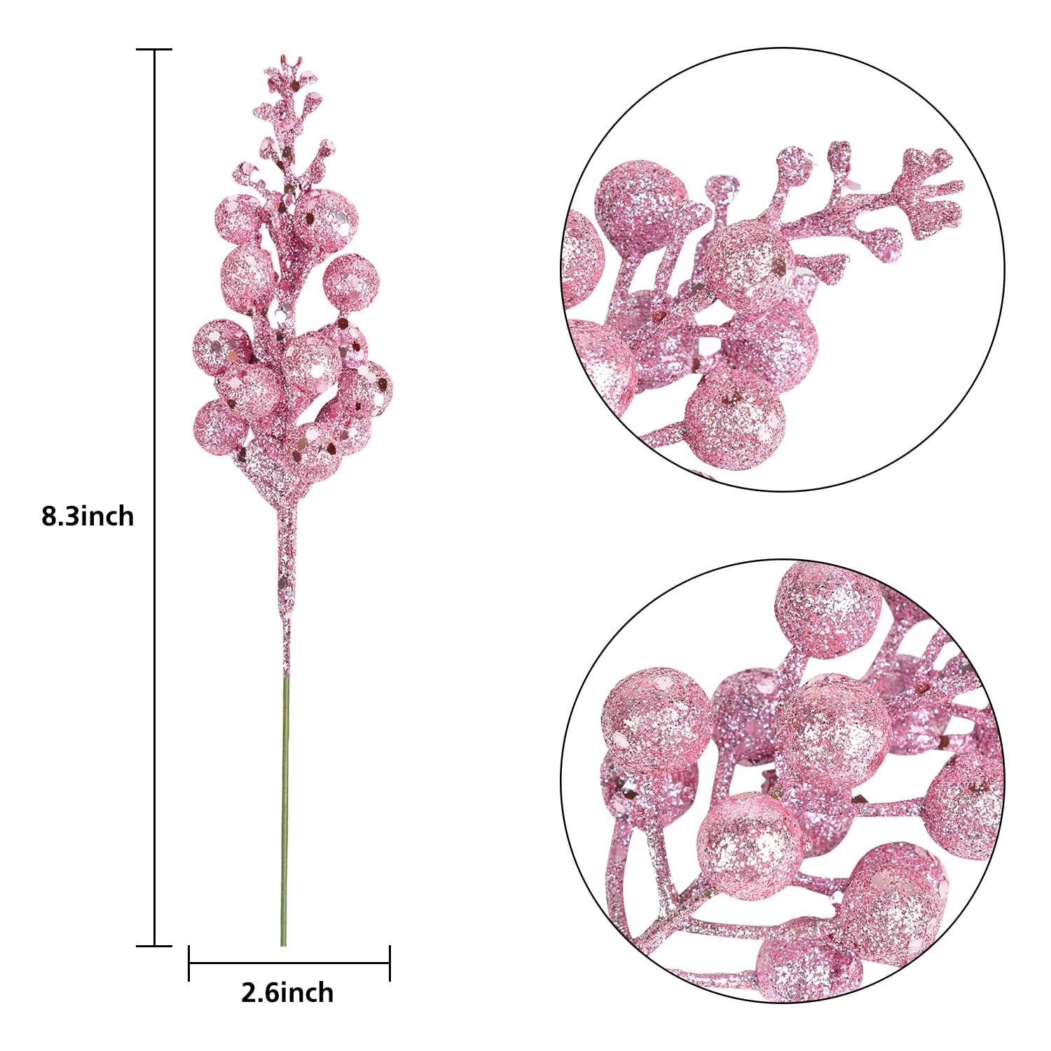 16pcs Christmas Glitter Berry Stems Clearance, 7.8″ Artificial Christmas Pick…