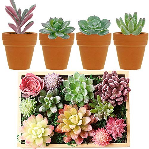 16 Pack Artificial Succulent Flocking Plants Unpotted Mini Fake Succulents