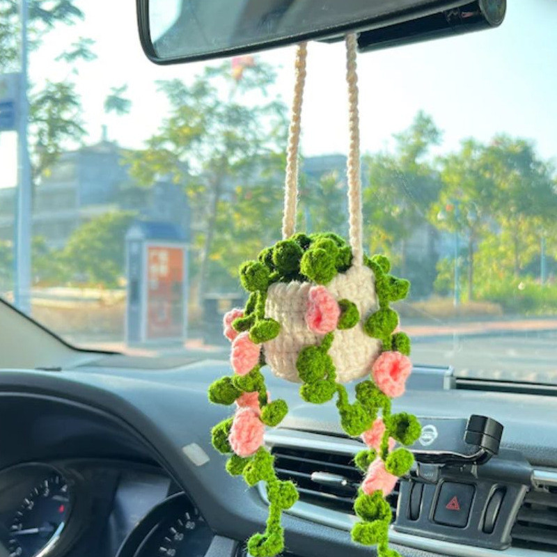 Hanging Car Crochet Handmade Succulent Pot Plant Ornaments Interior Accessories