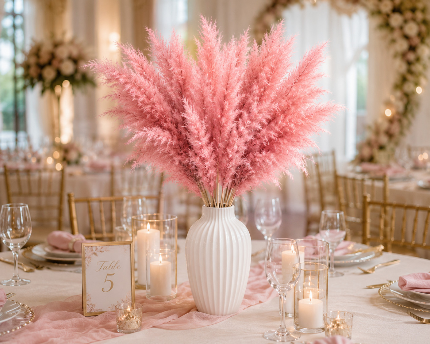 15 Stems Pink Pampas Grass 21″ Dried Floral Bouquet Boho Wedding Home Decor
