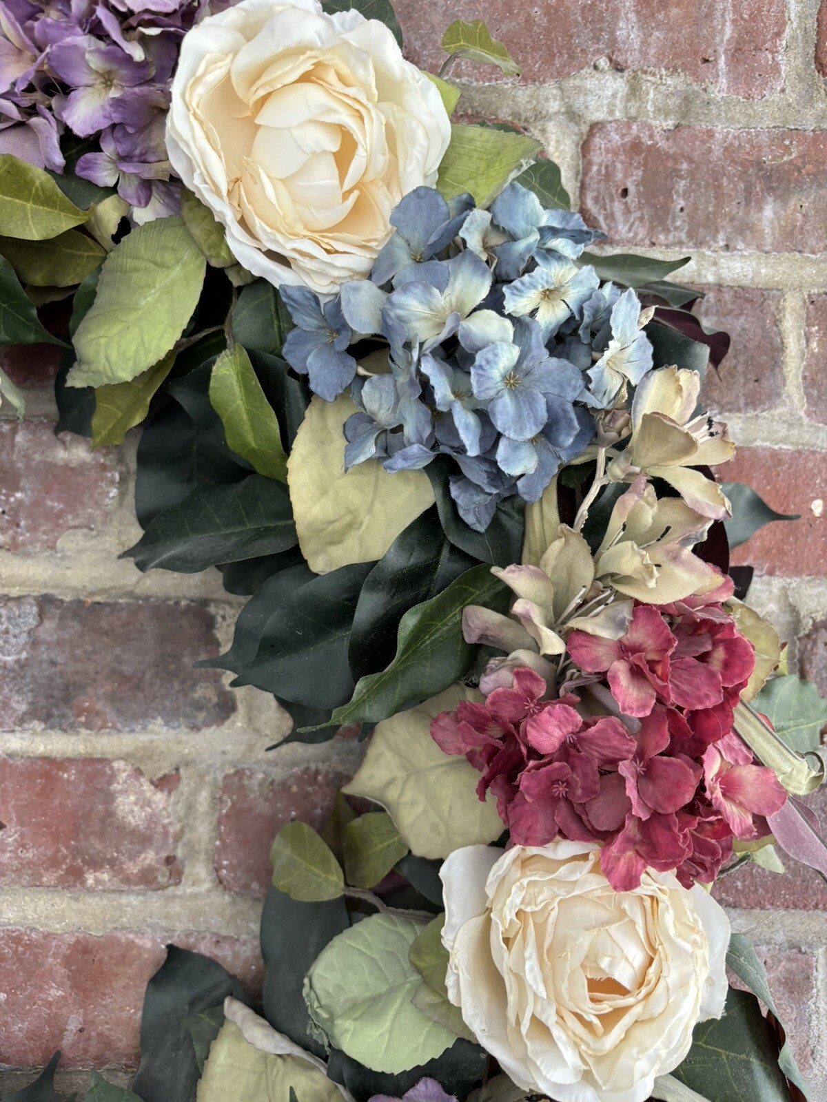Vintage Hydrangea & Rose Wreath Artificial Flowers 22 Inches Spring Summer