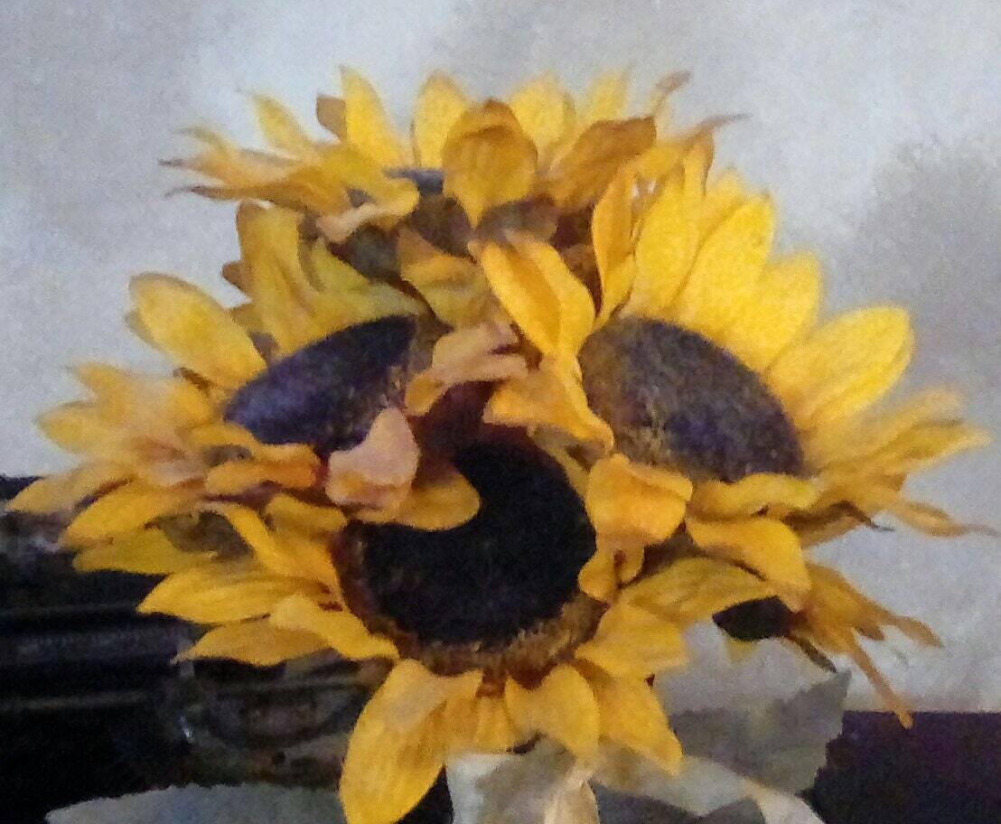 Vintage Silk Daisies in Pots, 1980s With Rafia Ties, 15.5 Inches Tall