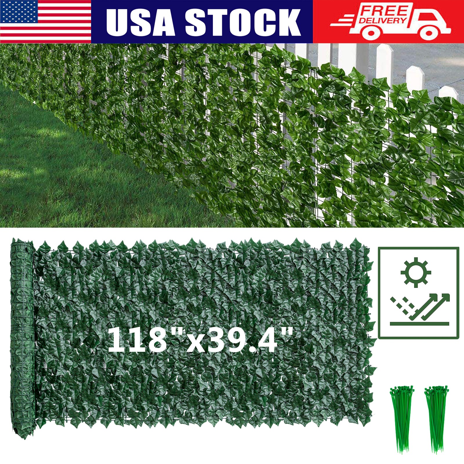 Artificial Faux Ivy Privacy Fence Screen Backdrop Wall Garden 118″ Hedges Panels