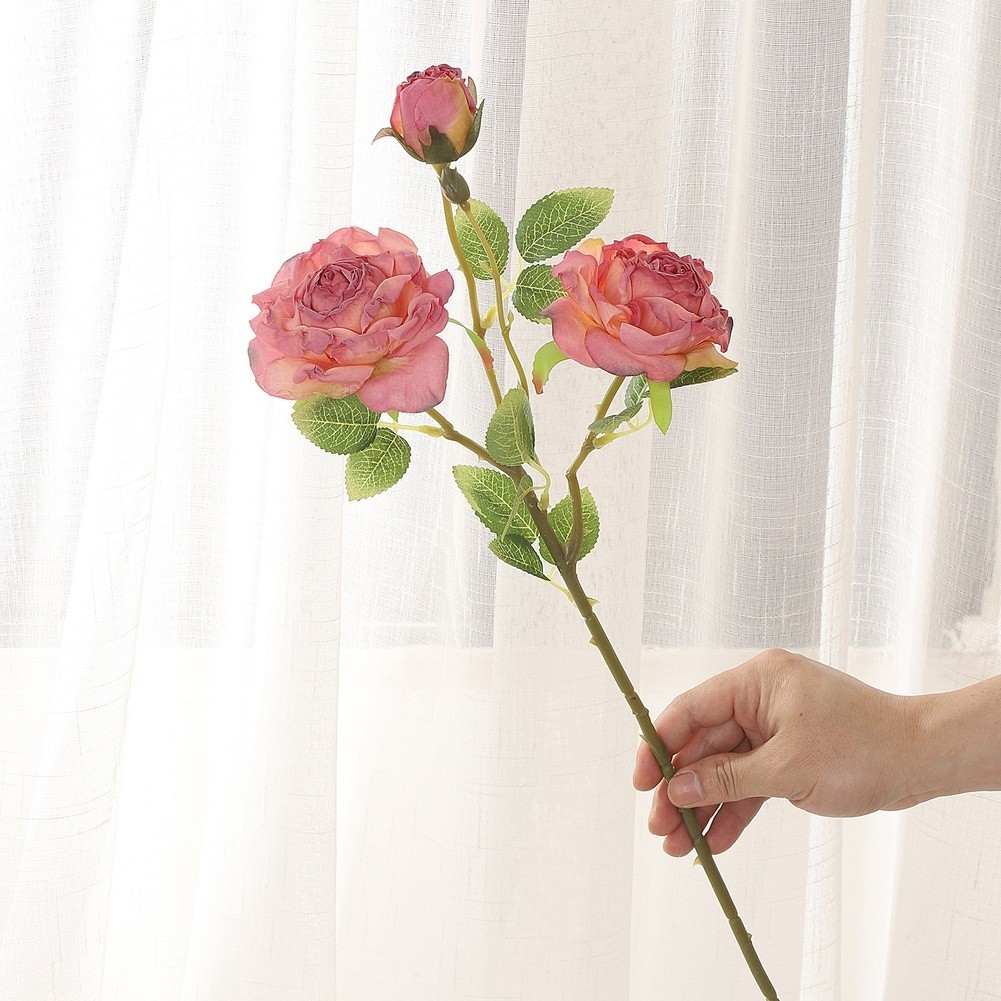 Burnt Edge Artificial Roses 5 Pack 20.5 in Silk Floral Stems Pink White Red