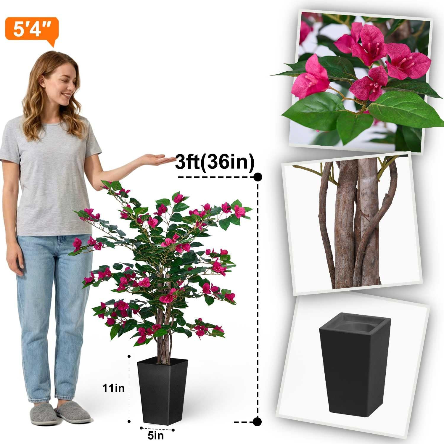 3Ft Faux Bougainvillea Tree with Pot – Indoor/Outdoor Home Decor