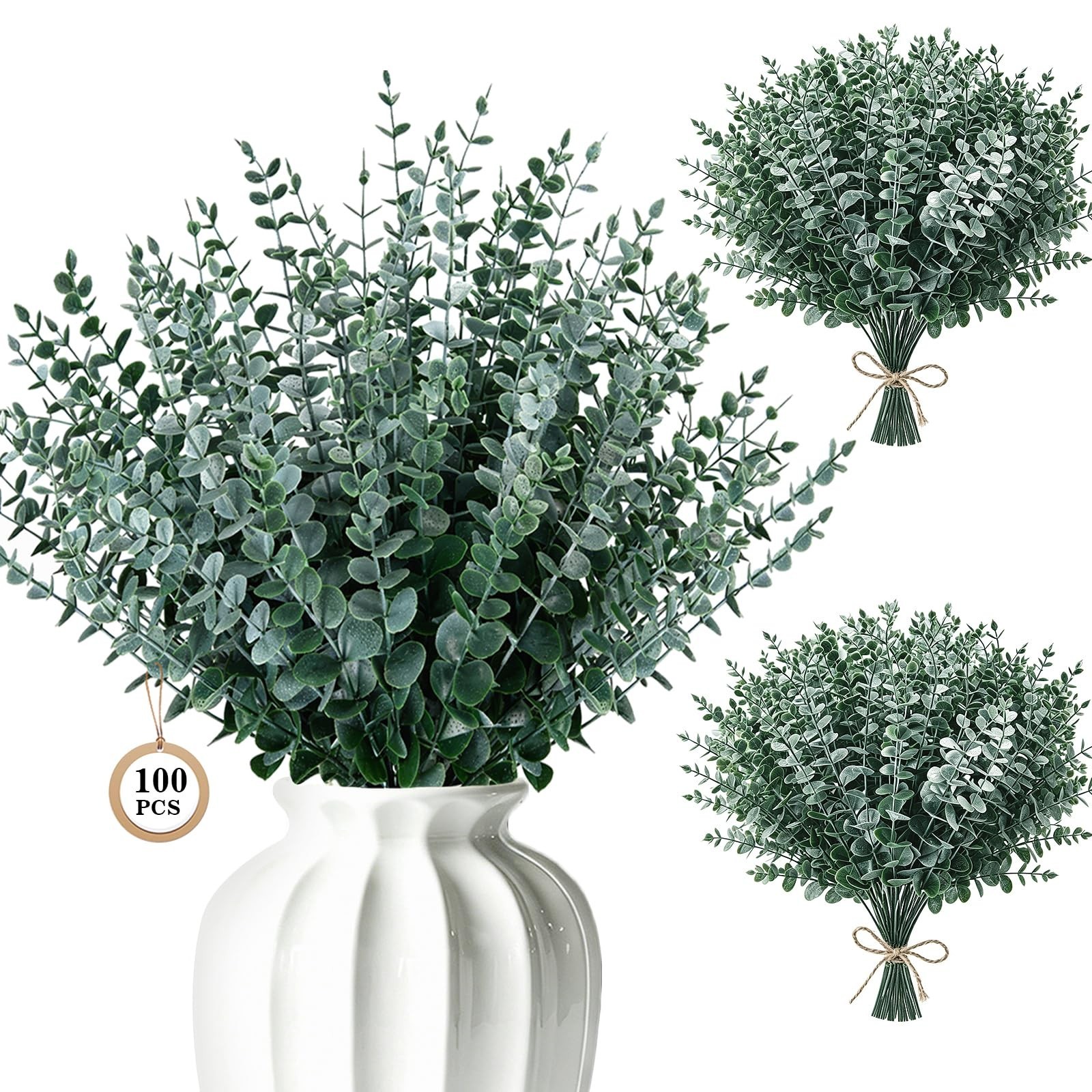 100pcs Artificial Eucalyptus Stems – Real Touch Faux Leaves for Wedding, Home De