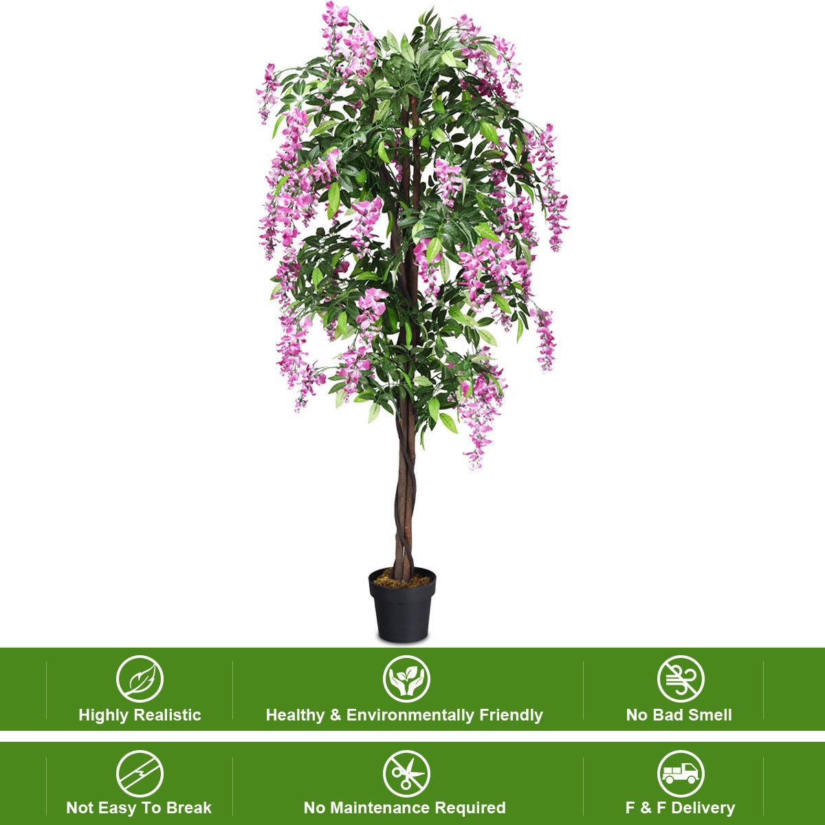 Costway 6 FT Artificial Wistera Silk Tree Pink Flower Indoor Outdoor Home Décor
