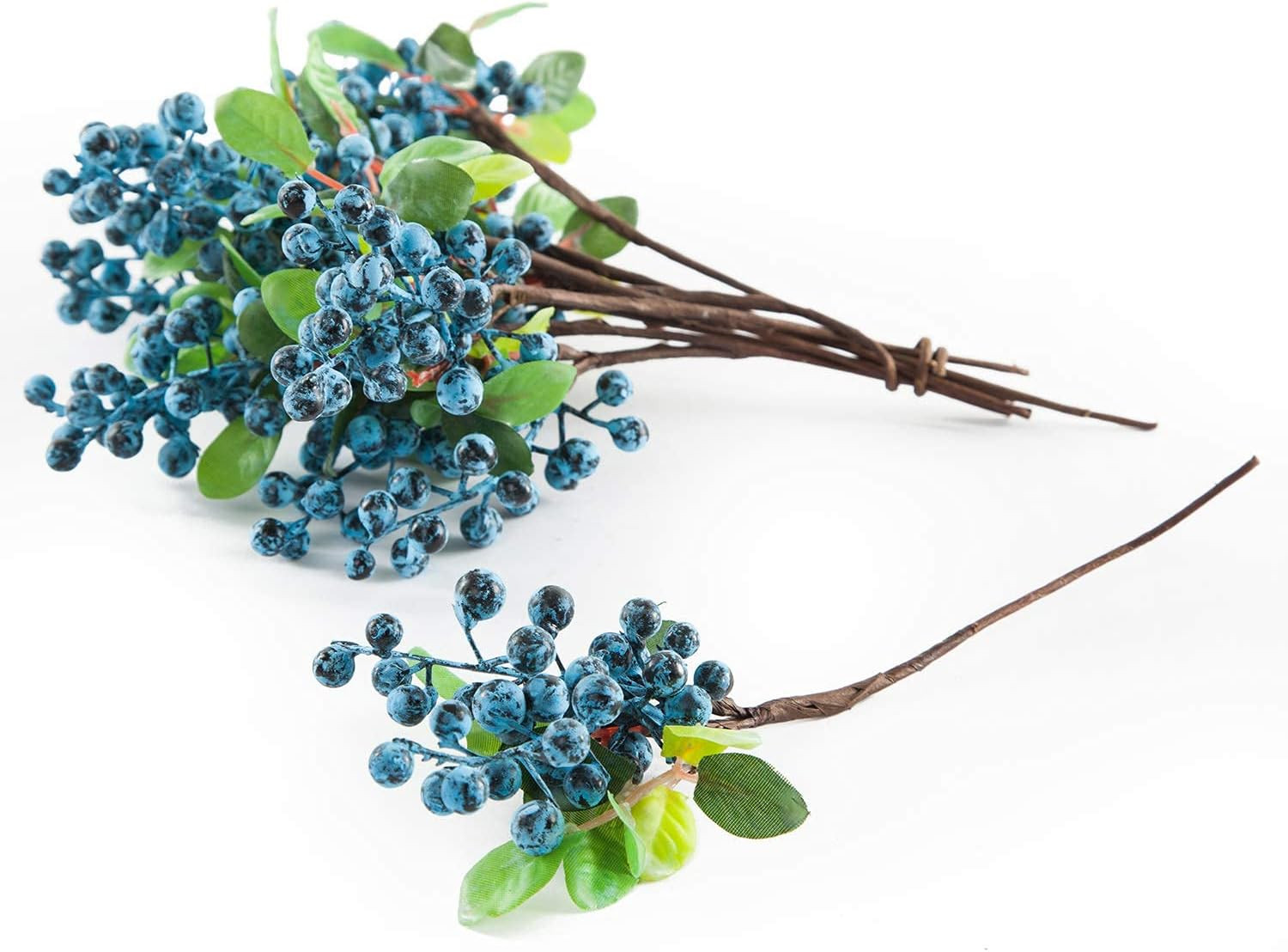 Artificial Blue Berry Stems Pack of 20 Fake Blue Berries with Green Leaves 9.8 I