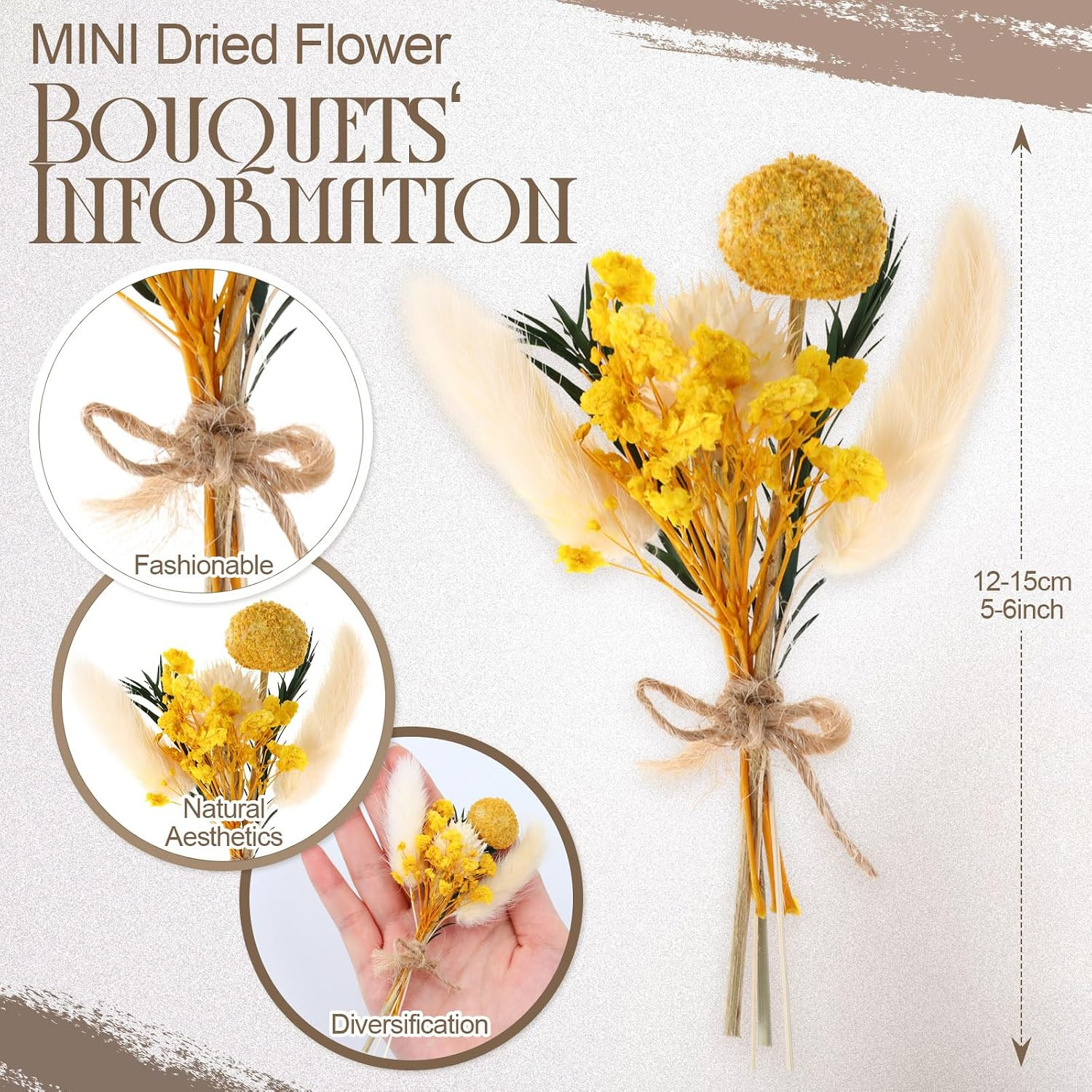 Nuanchu 10 Pcs Mini Dried Flower Bouquet Mixed Natural Dried Flowers with Stem