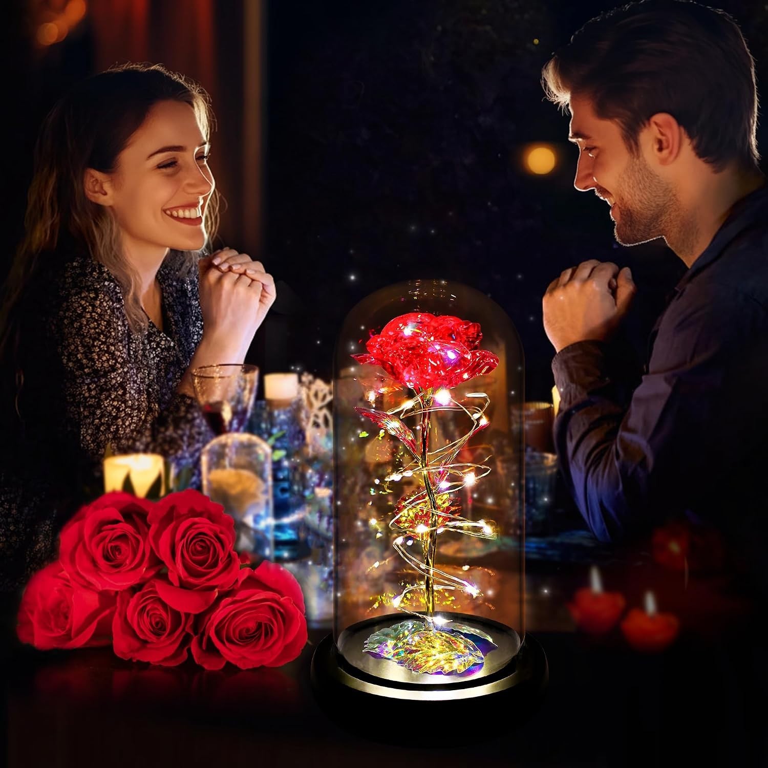 Eternal Red Rose in Glass Dome with LED Lights – Perfect Gift for Any Occasion