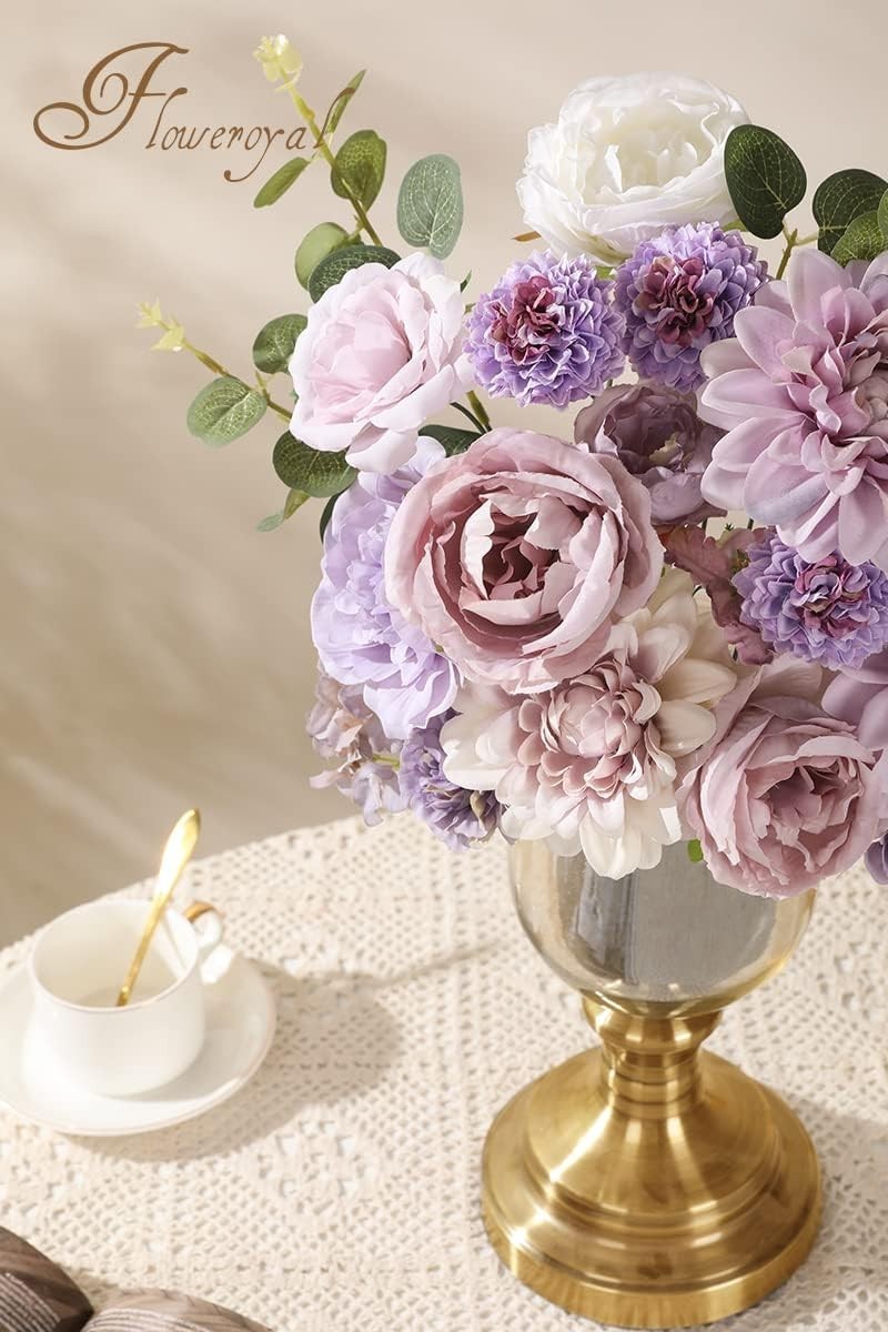 Artificial Flowers Combo Purple Silk Flowers Roses Dahlias Wedding Centerpieces