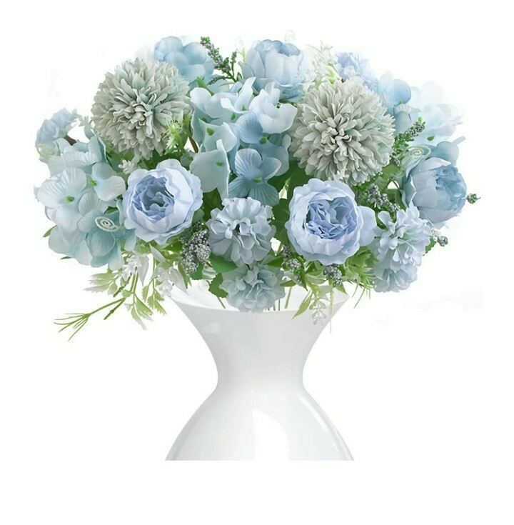 2Pcs Blue Artificial Flower Fake Peony Silk Bulk Hydrangea Carnation Daisy