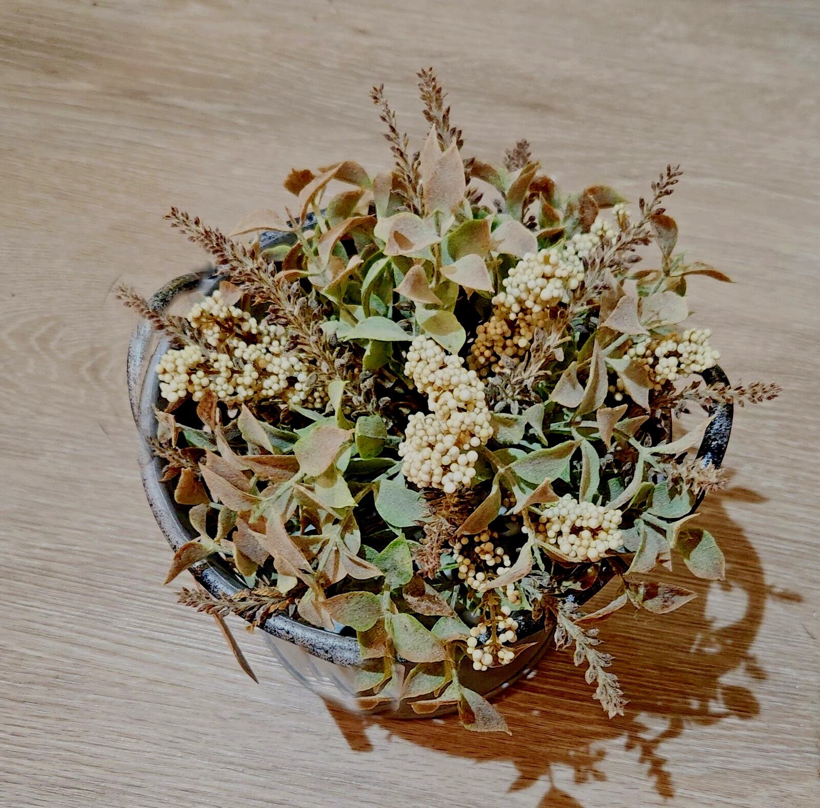 10″ HALF SPHERE FALL AUTUMN HERBS Artificial Greenery~Cream Berries Fern~Plastic