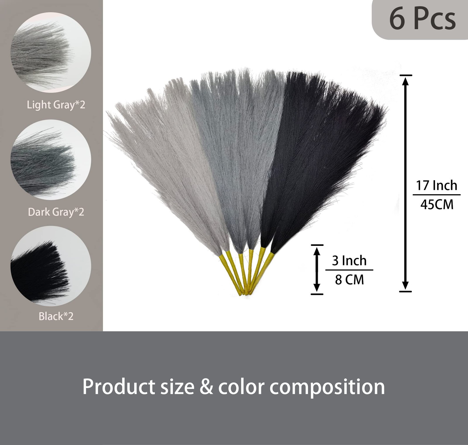 6 Pcs 17″ Faux Dried Pampas Grass Decor, Fluffy Fake Small Pompas Artificial …