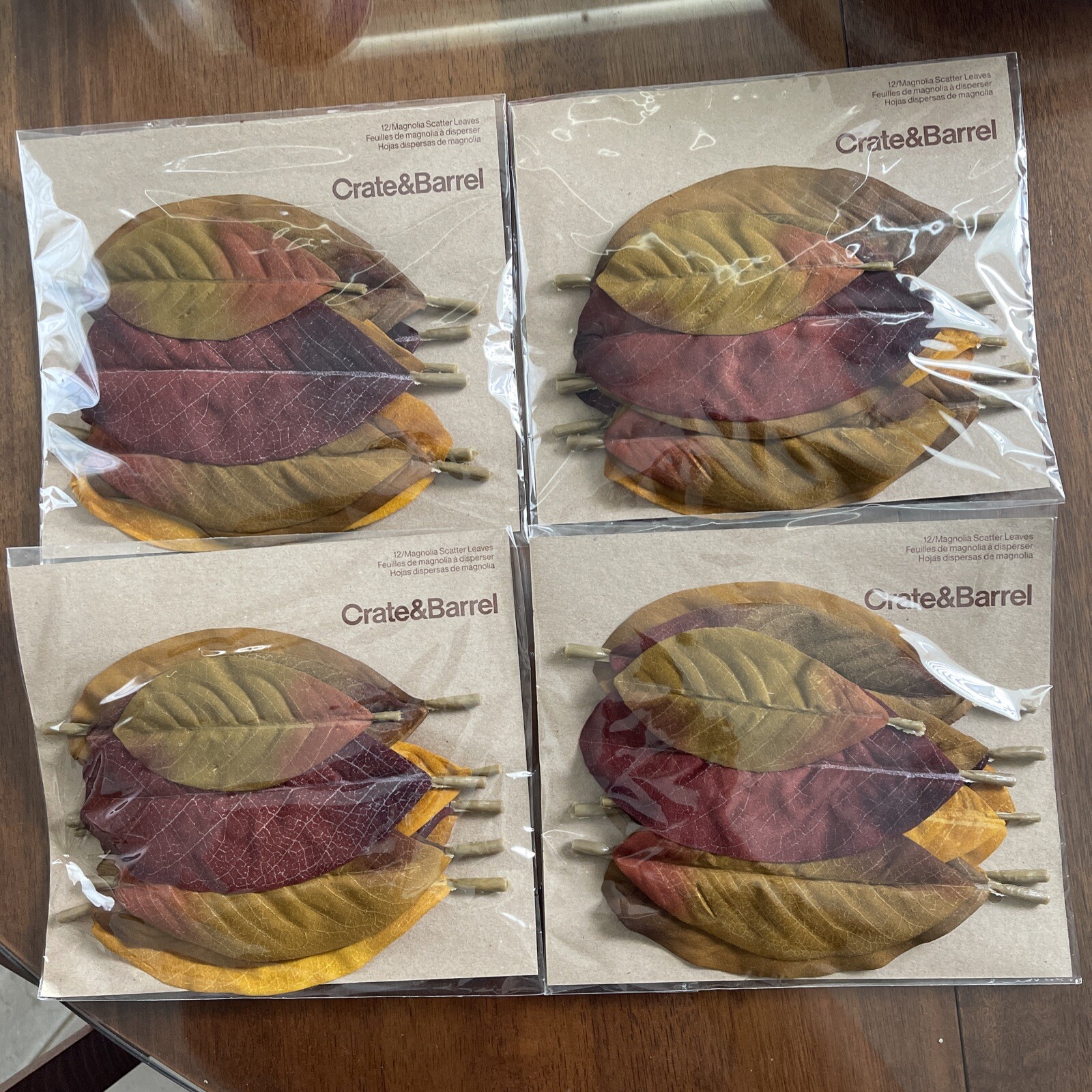 NIP 4 Crate & Barrel Set 12 Magnolia Scatter Leaves Fall Autumn Thanksgiving