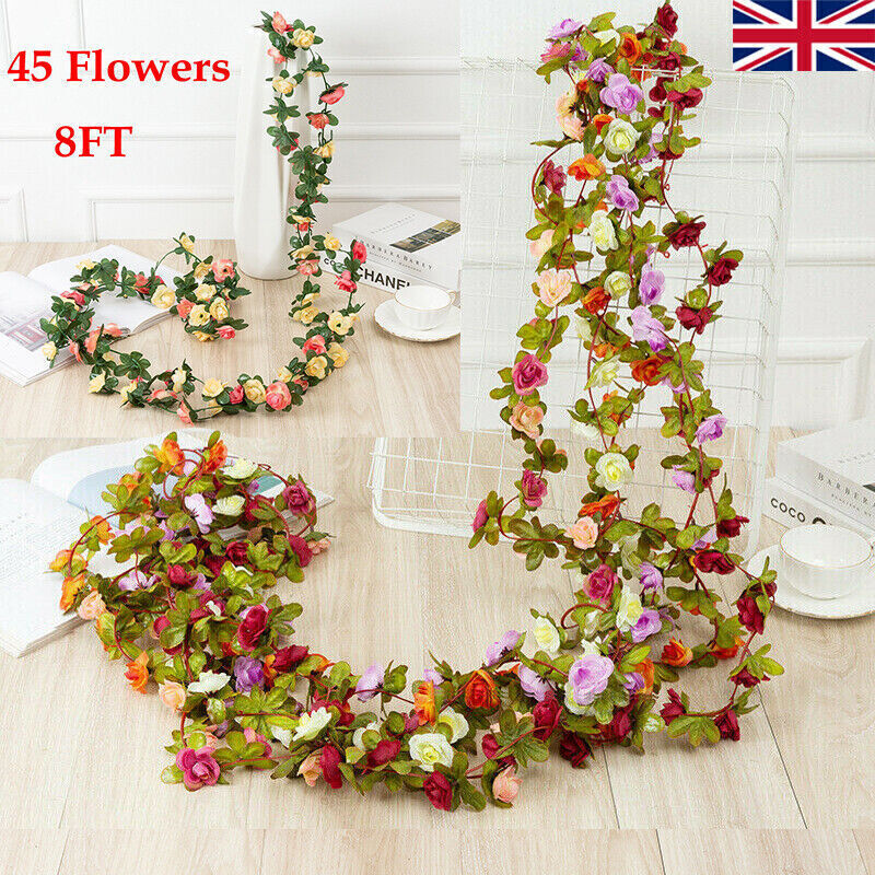 45 Flowers 8Ft Artificial Flower Rose Fake Hanging Garland Party Wedding Decor
