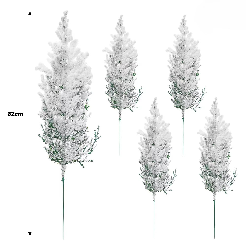 Artificial Snowflake Pine Branches Christmas Fake Green Plants Pine Leaves DIY G