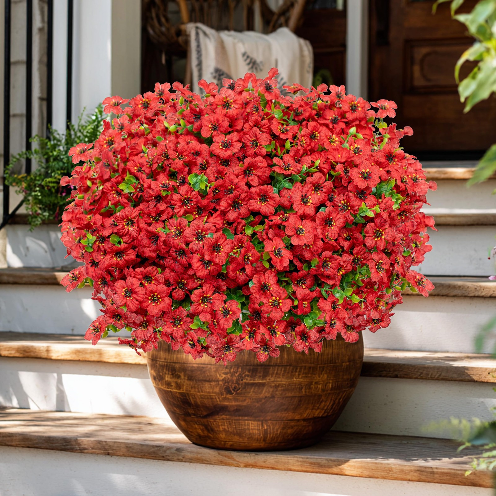 Artificial Flowers for Outdoors, 16 Bundles Fake Plants (PureRed)