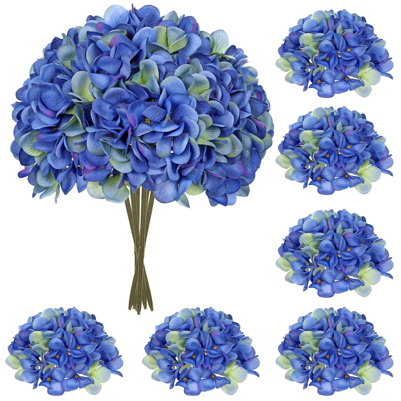 6 Pcs Blue Hydrangea Artificial Flowers Heads with Stems Silk Faux Hydrangea …